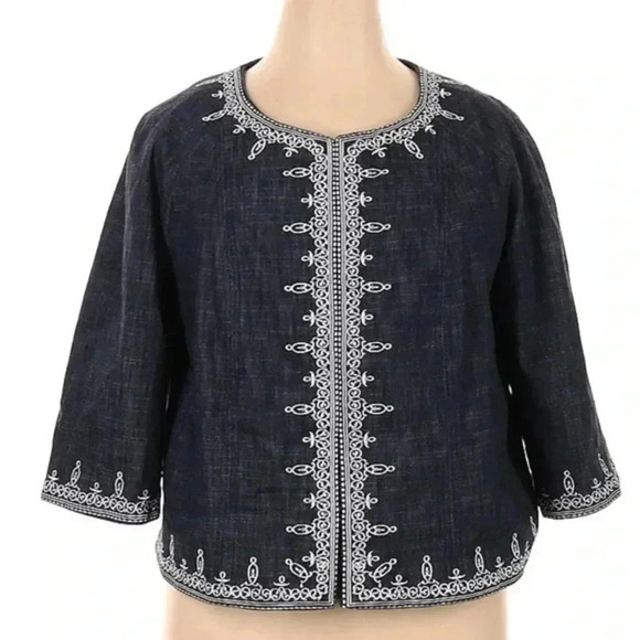 Dress Barn Jackets & Blazers - DressBarn Denim Blue Embroidered Cropped Jacket Blazer Women’s Plus Size 14W